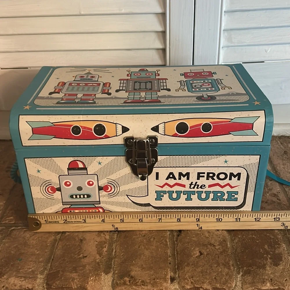 Tri-Coastal Kids Jessica Flick robot flat top dome trunk Cardboard.